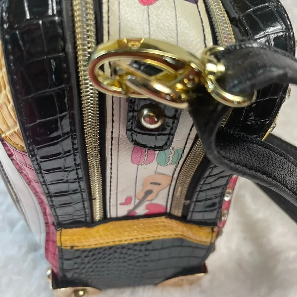 Kanu vintage multi color satchel/ shoulder bag gold tone and rhinestone accents
